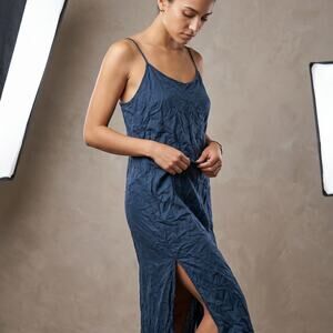 Neu Nomads Women's Navy Blue Slip Dress Maxi Minimalist Quiet Luxury Size M